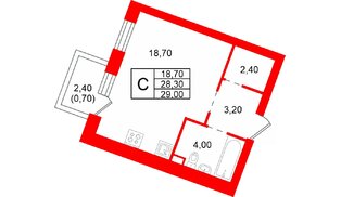 Квартира в ЖК «Шотландия», 1 комнатная, 28.3 м², 3 этаж