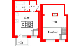 Квартира в ЖК «Шотландия», 1 комнатная, 45.7 м², 3 этаж