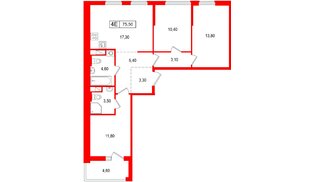 Квартира в ЖК «Янила Форест», 3 комнатная, 75.5 м², 4 этаж