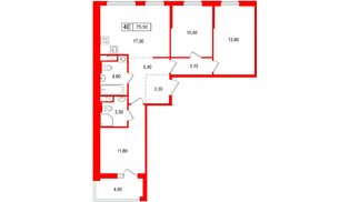Квартира в ЖК «Янила Форест», 3 комнатная, 75.5 м², 7 этаж