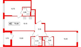 Квартира в ЖК «Янила Форест», 3 комнатная, 79.8 м², 3 этаж