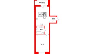 Квартира в ЖК «Аквилон РекаПарк», 1 комнатная, 46.47 м², 6 этаж