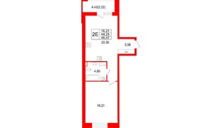 Квартира в ЖК «Аквилон РекаПарк», 1 комнатная, 46.47 м², 8 этаж