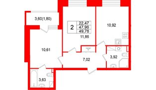 Квартира в ЖК «Аквилон РекаПарк», 2 комнатная, 49.76 м², 5 этаж
