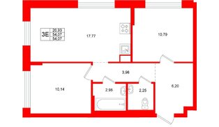 Квартира в ЖК «Новое Колпино», 2 комнатная, 54.07 м², 1 этаж