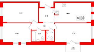 Квартира в ЖК «Новое Колпино», 3 комнатная, 85.13 м², 6 этаж
