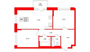Квартира в ЖК «Новое Колпино», 2 комнатная, 54.23 м², 8 этаж