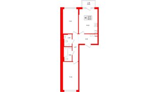 Квартира в ЖК «Новое Колпино», 2 комнатная, 56.15 м², 3 этаж