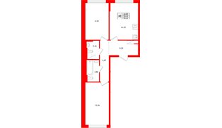 Квартира в ЖК «Новое Колпино», 2 комнатная, 55.42 м², 8 этаж