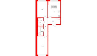 Квартира в ЖК «Новое Колпино», 2 комнатная, 55.42 м², 11 этаж