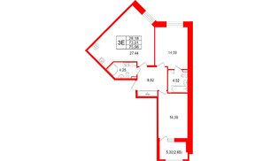 Квартира в ЖК «Аквилон РекаПарк», 2 комнатная, 75.66 м², 5 этаж