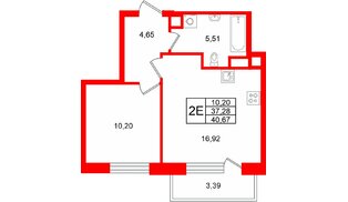 Квартира в ЖК Соло. Петергоф, 1 комнатная, 40.67 м², 2 этаж