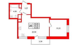 Квартира в ЖК Соло. Петергоф, 1 комнатная, 42.69 м², 3 этаж