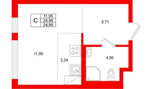 Квартира в ЖК «Новое Колпино», студия, 24.9 м², 11 этаж
