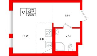 Квартира в ЖК «Новое Колпино», студия, 26.26 м², 8 этаж