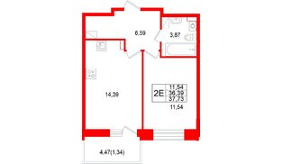 Квартира в ЖК «Аквилон РекаПарк», 1 комнатная, 37.73 м², 5 этаж