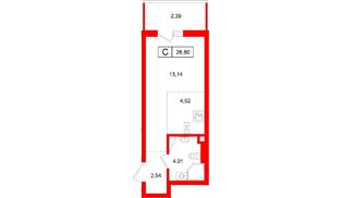 Квартира в ЖК Левел Мечникова, студия, 26.6 м², 6 этаж