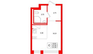 Квартира в ЖК «Новое Колпино», студия, 21.33 м², 6 этаж