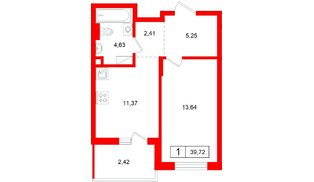 Квартира в ЖК Левел Мечникова, 1 комнатная, 39.72 м², 4 этаж