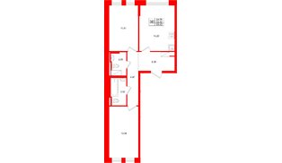 Квартира в ЖК «Новое Колпино», 2 комнатная, 55.42 м², 2 этаж