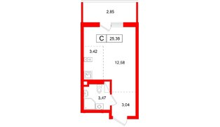 Квартира в ЖК Левел Мечникова, студия, 25.36 м², 6 этаж