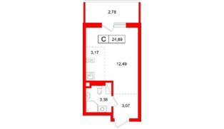 Квартира в ЖК Левел Мечникова, студия, 24.89 м², 6 этаж