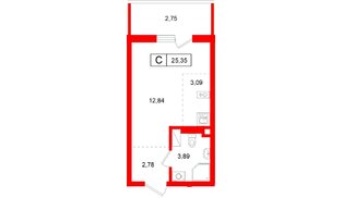 Квартира в ЖК Левел Мечникова, студия, 25.35 м², 2 этаж