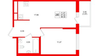 Квартира в ЖК «Имена», 1 комнатная, 38.39 м², 9 этаж