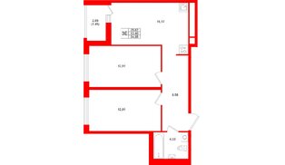 Квартира в ЖК «Имена», 2 комнатная, 54.85 м², 4 этаж