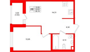 Квартира в ЖК «Имена», 1 комнатная, 35.15 м², 8 этаж