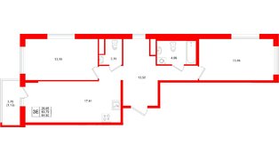 Квартира в ЖК «Имена», 2 комнатная, 64.92 м², 7 этаж