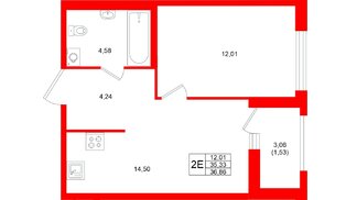 Квартира в ЖК «Имена», 1 комнатная, 36.86 м², 4 этаж
