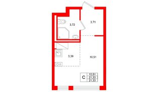 Квартира в ЖК «Новое Колпино», студия, 21.33 м², 10 этаж