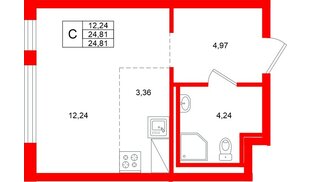 Квартира в ЖК «Новое Колпино», студия, 24.81 м², 6 этаж