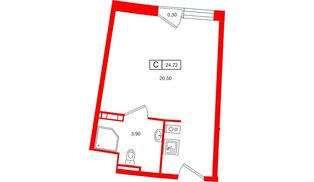 Апартаменты в ЖК Место Рощино, студия, 24.72 м², 5 этаж