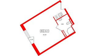 Апартаменты в ЖК Место Рощино, студия, 26.27 м², 3 этаж