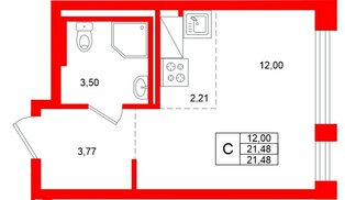 Квартира в ЖК «Новое Колпино», студия, 21.48 м², 2 этаж