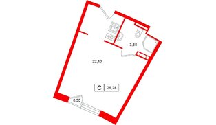Апартаменты в ЖК Место Рощино, студия, 26.28 м², 3 этаж