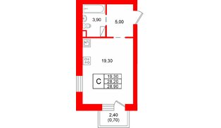 Квартира в ЖК «Шотландия», 1 комнатная, 28.2 м², 1 этаж