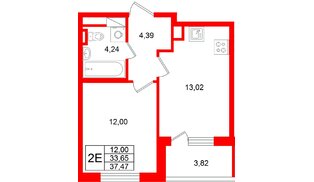 Квартира в ЖК «Югтаун», 1 комнатная, 33.65 м², 4 этаж
