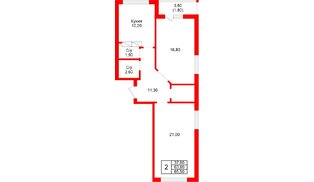 Квартира в ЖК «Рябиновый сад», 2 комнатная, 63.8 м², 2 этаж