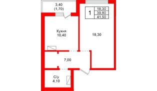 Квартира в ЖК «Рябиновый сад», 1 комнатная, 39.8 м², 2 этаж