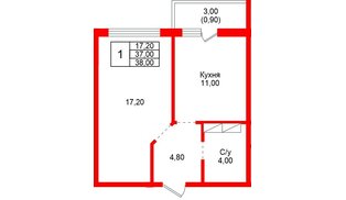 Квартира в ЖК «Рябиновый сад», 1 комнатная, 37 м², 1 этаж