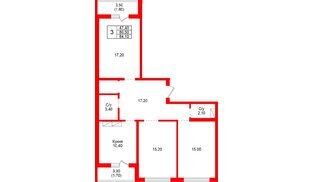 Квартира в ЖК «Рябиновый сад», 3 комнатная, 80.5 м², 2 этаж
