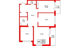Квартира в ЖК «Рябиновый сад», 3 комнатная, 79.5 м², 2 этаж