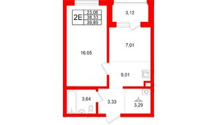 Квартира в ЖК «Тишин», 1 комнатная, 39.89 м², 6 этаж