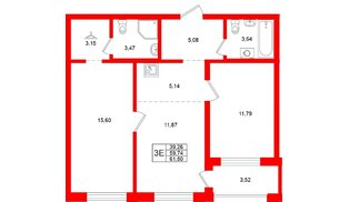 Квартира в ЖК «Тишин», 2 комнатная, 61.5 м², 2 этаж