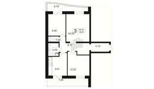 Квартира в ЖК Город Мастеров, 3 комнатная, 73.04 м², 10 этаж
