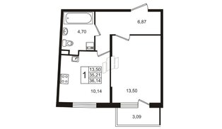 Квартира в ЖК «Новое Сертолово», 1 комнатная, 36.14 м², 1 этаж