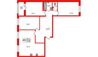 Квартира в ЖК PROMENADE, 3 комнатная, 111 м², 10 этаж